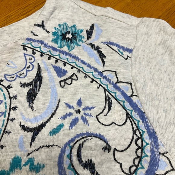 J Jill Pima Slub Knit V neck Tee XL Shirt Southwestern Boho Artsy lightweight - Picture 5 of 13